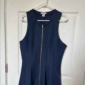 Bar III Navy Fit and Flare Scuba Dress with Gold Zipper